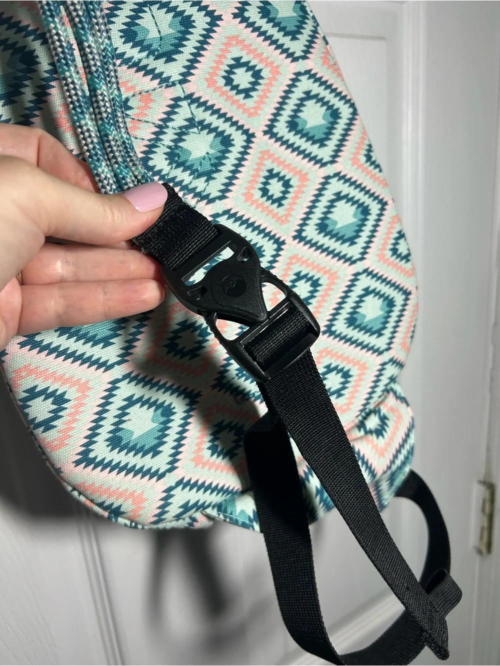 KAVU Rope Bag Sunset Diamond Teal Pink Aztec Sling Bag